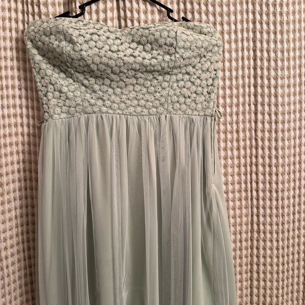 Strapless Mint Green Floral Dress